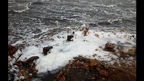 Ice foam on the lake