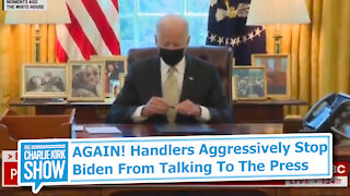 AGAIN! Handlers Aggressively Stop Biden From Talking To The Press