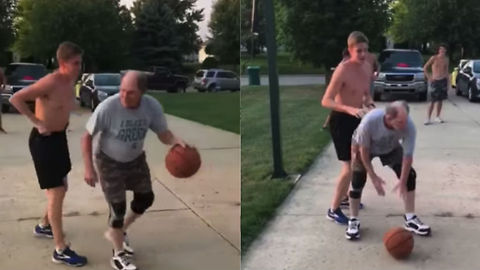 Grandpa Demoralizes Kid With Crazy All-American Trick Shot