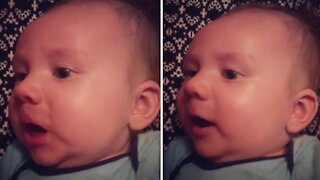 Sweet baby attempts to sing 'You Are My Sunshine' with his mom