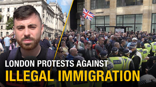 Protesters who are against illegal immigration march in the streets of London