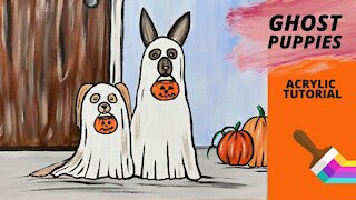 'Ghost Puppies' easy Halloween acrylic painting tutorial for beginners