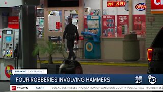Authorities investigate string of robberies involving hammers
