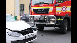 A Fire truck and a Police vehicle collided
