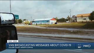 Van broadcasting messages about COVID-19