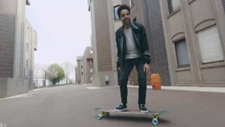 Amazing dance moves on longboard shot by drone
