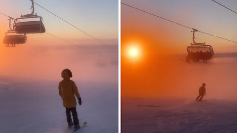 Hazy sunset makes for spectacular evening skiing session