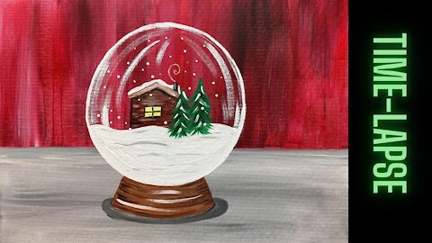 Time lapse of 'Christmas Snow Globe' easy holiday acrylic painting tutorial