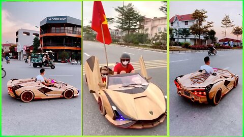 Wooden Lamborghini Sian Driving on the street 😎🙄 #shorts