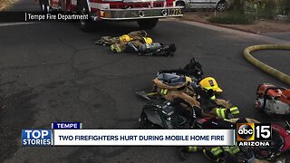 Two firefighters hospitalized after mobile home fire in Tempe