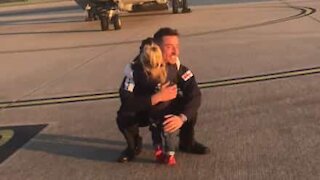 Emotional reunion between soldier and two year-old daughter