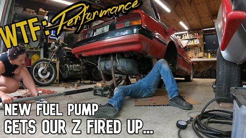 We get the 300ZX running with a new hatch struts... I mean fuel pump.