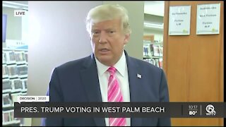 President Donald Trump speaks to reporters after voting in West Palm Beach