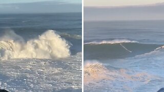 Record breaking waves surfed at Nazare, Portugal