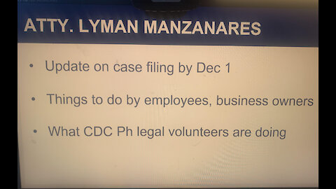 CDC Ph Weekly Huddle Nov 27 21 Excerpt Atty Lyman Manzanares full segment