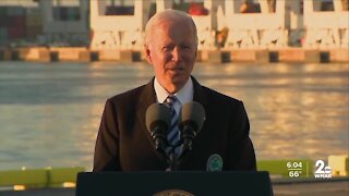 President Joe Biden talks infrastructure at the Port of Baltimore