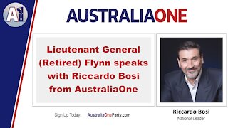 AustraliaOne Party - Lieutenant General (Retired) Flynn speaks with Riccardo Bosi