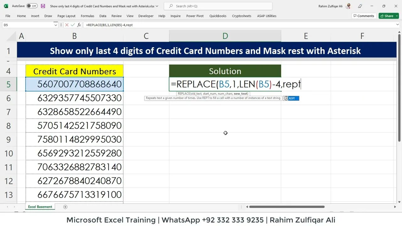 show-only-last-4-digits-of-credit-card-numbers-and-mask-rest-with-asterisk-in-microsoft-excel