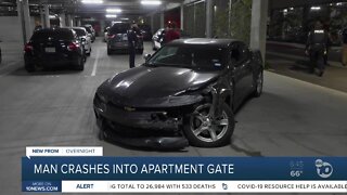 Driver crashes through Chula Vista apartment gate, hits wall
