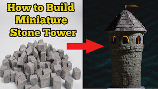 Building mininiature castle with rock and mortar.
