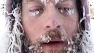 Man's beard freezes in freezing temperatures