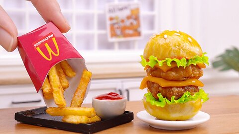 McDonald's Chicken Burger and Fries - Tasty Miniature Cooking Food In Tiny Kitchen