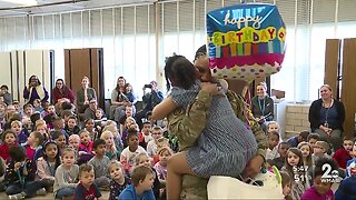Military mom returns home from Afghanistan to surprise Dundalk kindergartner for birthday