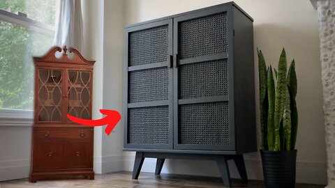Old Hutch to Modern Cane Cabinet | Furniture Makeover
