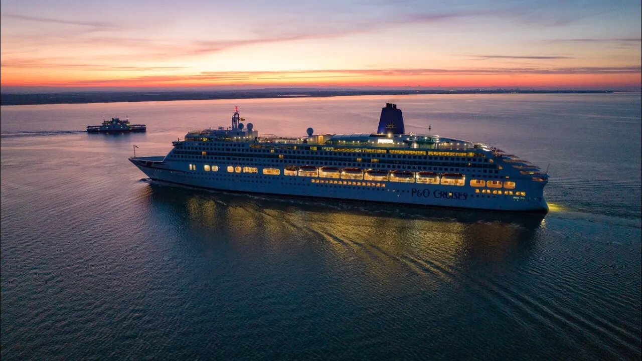 P&O Cruises Aurora ship arriving in Southampton 02/05/2023 4k drone