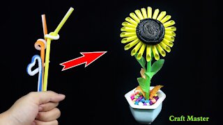 Make A Sunflower From Straws | Drinking Straw Crafts