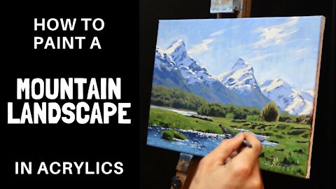How to Paint a MOUNTAIN LANDSCAPE in ACRYLICS