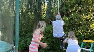 Man proves you're never old to go ziplining