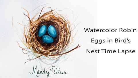 Watercolor Robin Eggs in Bird's Nest