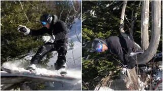 Snowboarder tries new trick and fails miserably