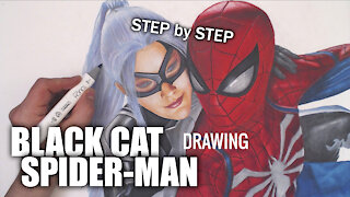 BLACK CAT SPIDER-MAN PS4 - DRAWING | draw2night, YouTube