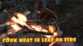 Primitive Cooking Meat On A Fire