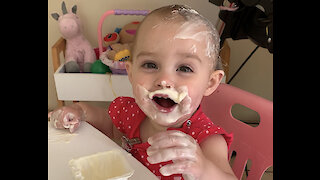 Baby girl mistakes yogurt snack for soothing hair wash