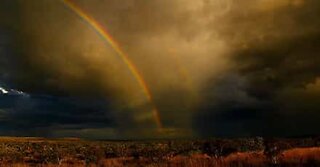 Awesome double rainbow during a storm in Australia