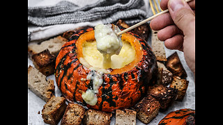 Cheese fondue recipe inside pumpkin