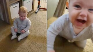 Hilarious baby snorts when he gets frustrated