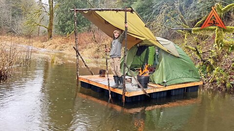 Building DIY Camping Boat and Sleeping Overnight on Flooded Creek