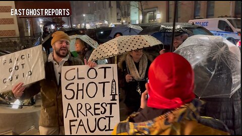 "Not Safe, Not Effective!" Protesters outside of Dr. Fauci private event