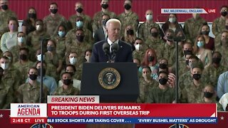President Biden Delivers Remarks to troops During First Overseas Trip