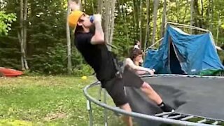 Trampoline jump ends in spectacular failure