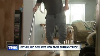 Father and son save a man from a burning truck
