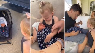 Toddler meets newborn baby brother and it's the cutest moment