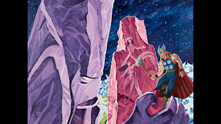 Artist paints a superhero illustration, time lapsed