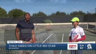 Little Mo star Matias Moran takes on Theo in tennis