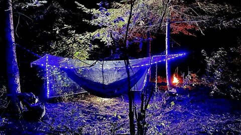 Hammock Camping with a Clear Tarp and LEDs