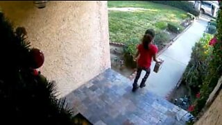 Little girl steals a gift from someone else's house